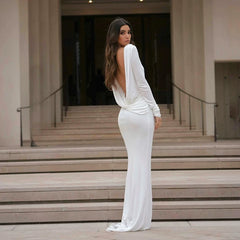 Kaerwx | Floor-Length Backless Dress with Slim-Fit Silhouette