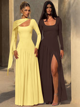 Kaerwx | Halter Neck Ribbon Long Dress with Long Sleeves and Side Slit