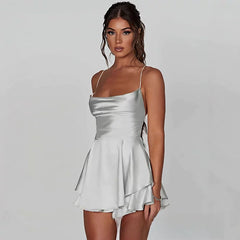 Kaerwx | Satin Strappy Backless Dress with Slim-Fit Waist
