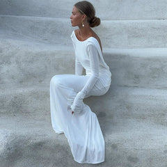 Kaerwx | Floor-Length Backless Dress with Slim-Fit Silhouette