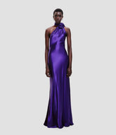 Kaerwx | Purple Satin Halter Backless Fishtail Long Dress