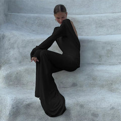 Kaerwx | Floor-Length Backless Dress with Slim-Fit Silhouette