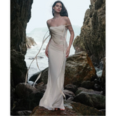 Kaerwx | Beaded Tube Top Fishtail Dress with Slim-Fit Silhouette