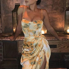 Kaerwx | Summer Printed Slim-Fit Strap Dress with High-Waist Short Skirt