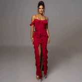 Kaerwx | Backless Spliced Suspender Dress with Side Slit