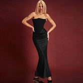 Kaerwx | Corset-Style Tube Top Fishtail Dress with Gold Accent