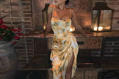 Kaerwx | Summer Printed Slim-Fit Strap Dress with High-Waist Short Skirt