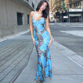 Kaerwx | Summer Printed High-Waist Suspender Dress with Slim-Fit Long Skirt