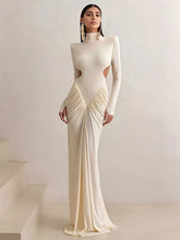 Kaerwx | Long-Sleeve High-Neck Backless Floor-Length Dress with Slim Fit