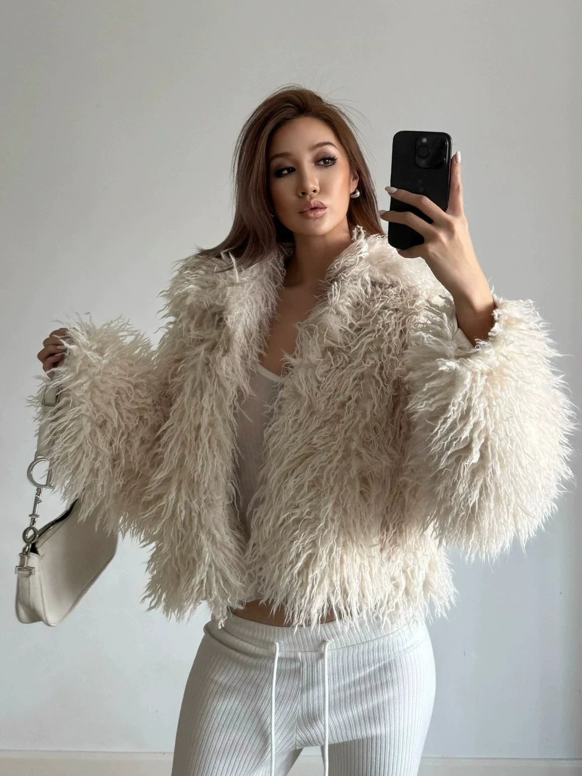 Kaerwx | Women’s Medium-Long Shearling Coat – Stylish Autumn & Winter Outerwear