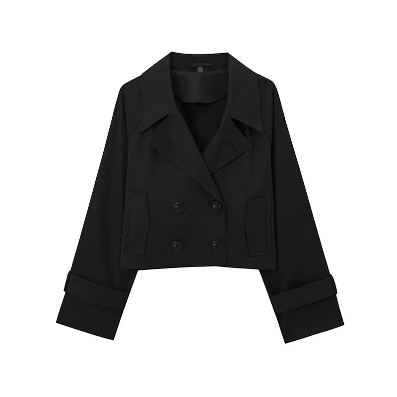 Kaerwx | Women’s British Retro Double‑Breasted Short Windbreaker Jacket