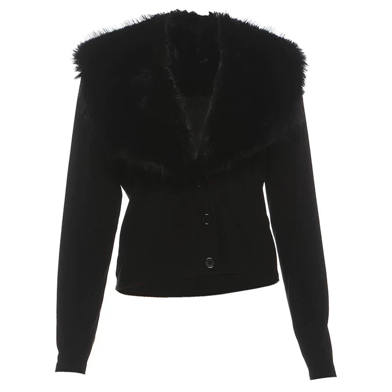 Kaerwx | Women’s Street Style Fur Collar Long Sleeve Slim Coat Fashion Outerwear