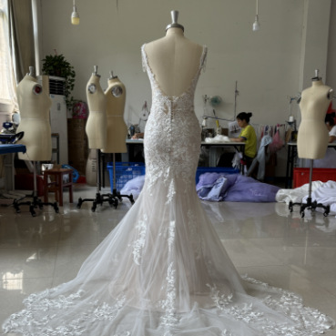 Kaerwx | Women’s Hollow Lace Mermaid Wedding Dress Thin Strap Evening Gown