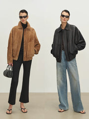 Kaerwx | Women’s Imported Suede & Sheepskin Jacket – Retro European Leather Coat