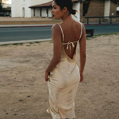 Kaerwx | Satin Strappy Backless Slim Suspender Dress