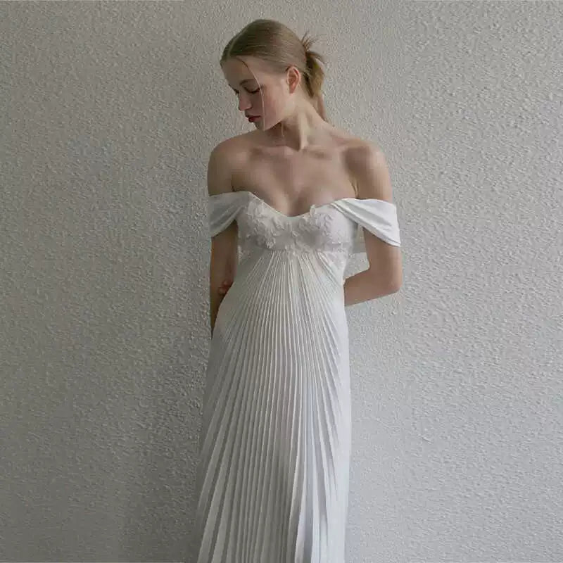 Kaerwx | Women’s One Shoulder Light Wedding Dress French Simple White Bridal Gown