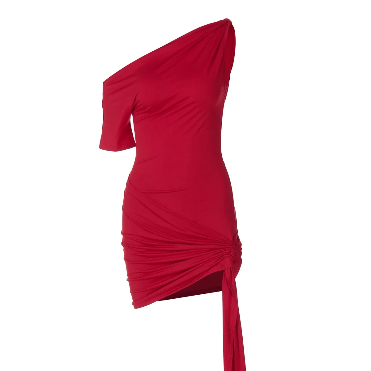 Kaerwx | Slanted Shoulder Slim Ribbon Short Dress for Women