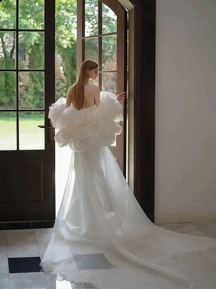 Kaerwx | Women’s Strapless French Luxury Wedding Dress Heavy Detail Floral Train