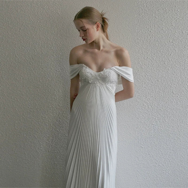 Kaerwx | Women’s One Shoulder Light Wedding Dress French Simple White Bridal Gown