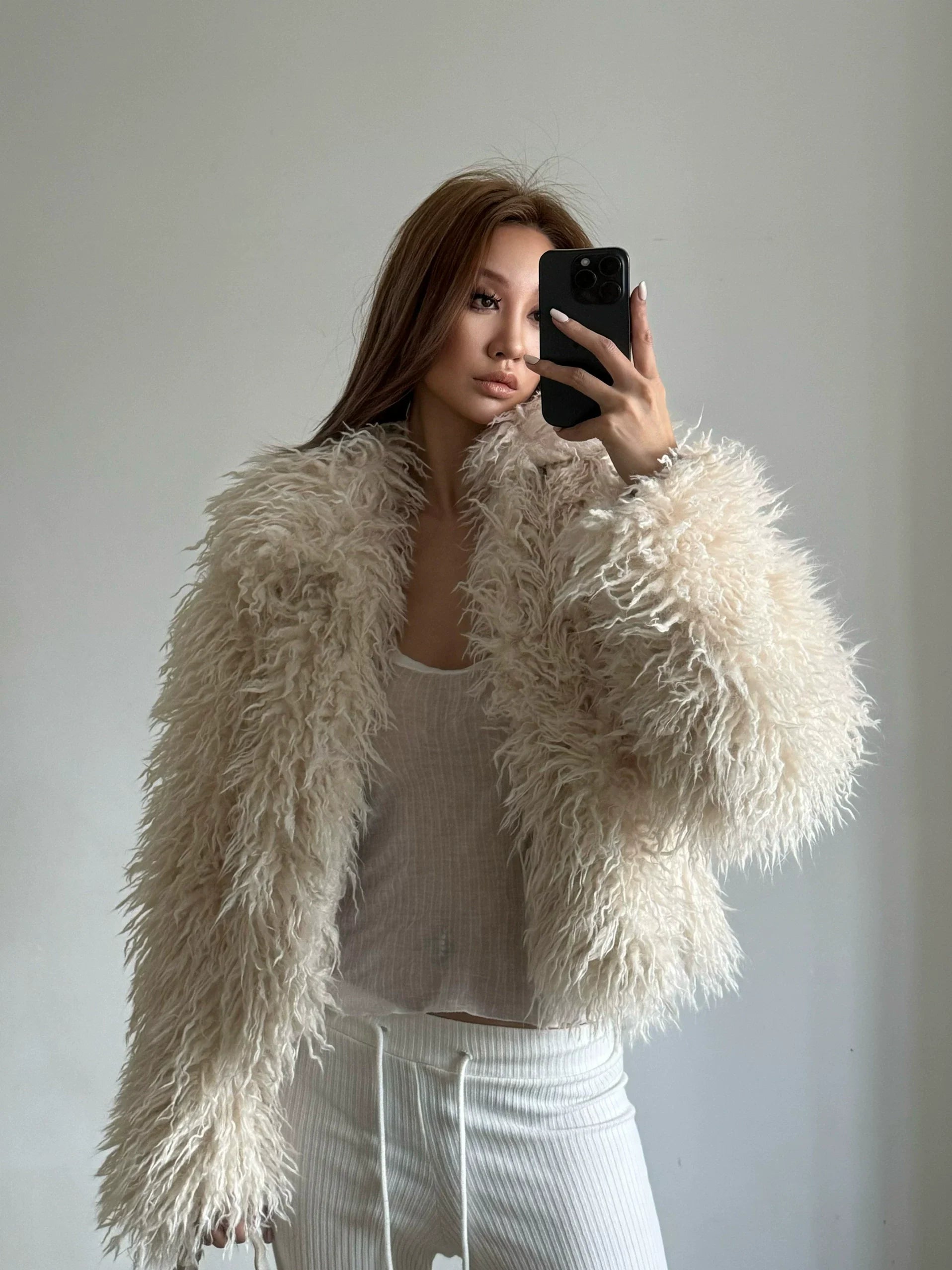 Kaerwx | Women’s Medium-Long Shearling Coat – Stylish Autumn & Winter Outerwear