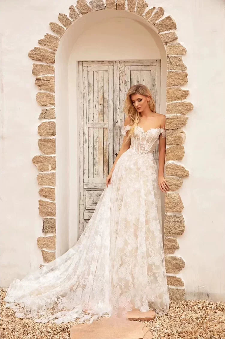 Kaerwx | Women’s One-Shoulder Light French Wedding Dress Elegant Bridal Gown