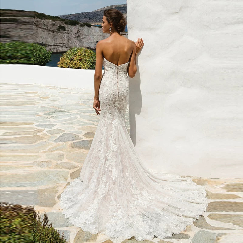 Kaerwx | Women’s Strapless Mermaid Wedding Dress Slim Fit Lace Bridal Gown
