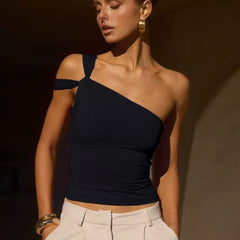 Kaerwx | Irregular Strap Off-Shoulder Pleated Top for Women