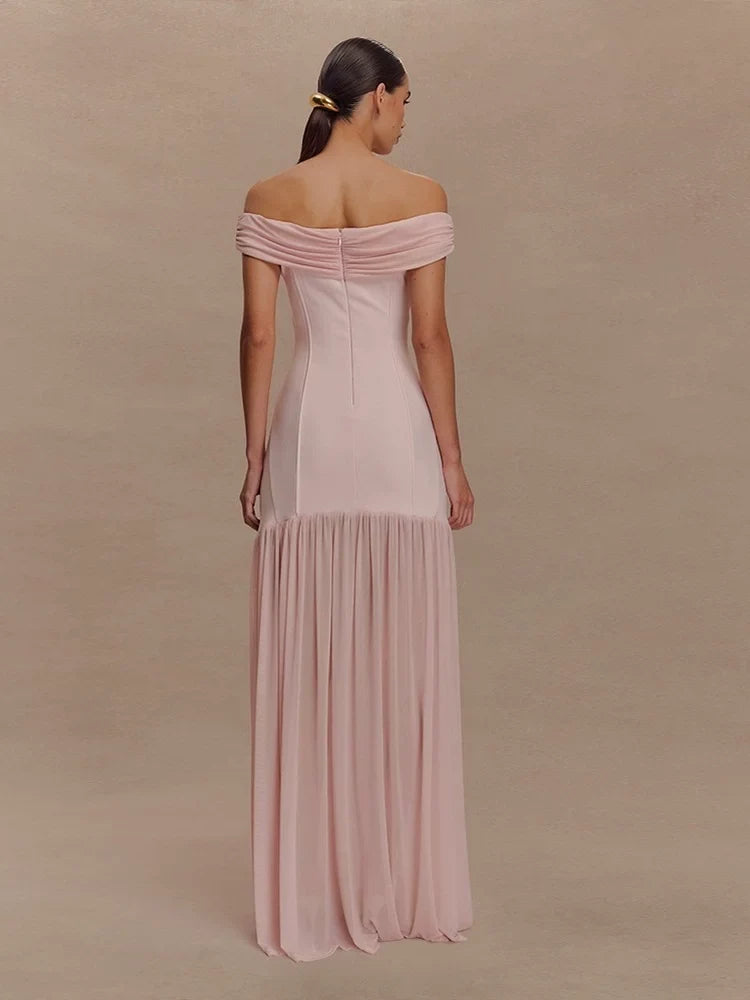 Kaerwx | One-Shoulder Tube Top Mesh Splice Backless Pleated Dress