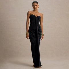 Kaerwx | Sweetheart Pleated Wrap Long Dress with Waist-Enhancing Fit