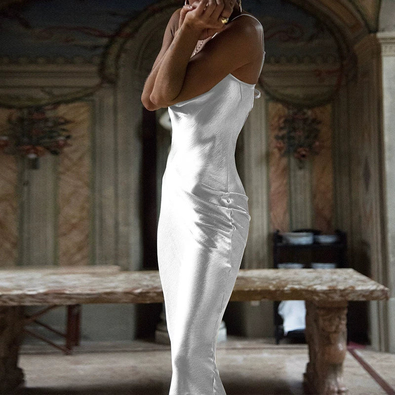 Kaerwx | Satin Strappy Backless Slim Suspender Dress