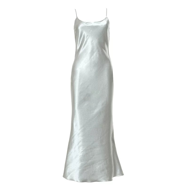 Kaerwx | Satin Strappy Backless Slim Suspender Dress