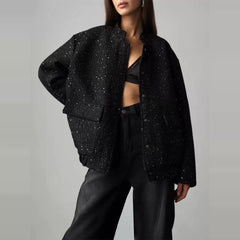 Kaerwx | Women’s Gold Sequin Jacket Loose Stand Collar