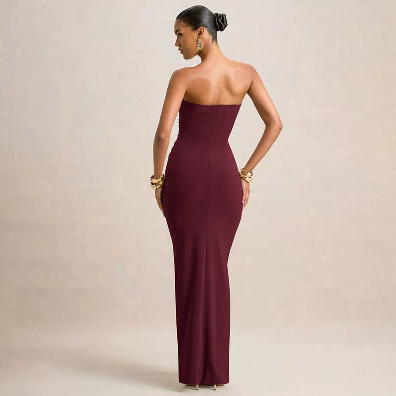 Kaerwx | Sweetheart Pleated Wrap Long Dress with Waist-Enhancing Fit