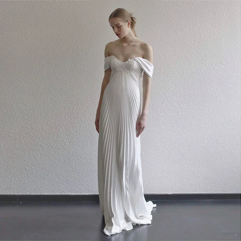 Kaerwx | Women’s One Shoulder Light Wedding Dress French Simple White Bridal Gown
