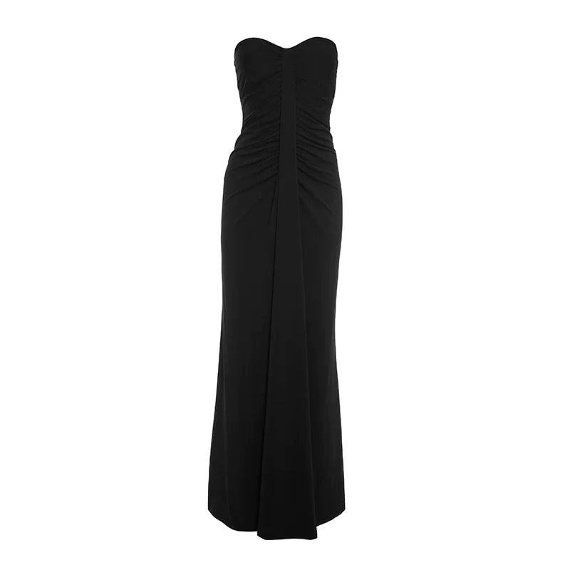 Kaerwx | Sweetheart Pleated Wrap Long Dress with Waist-Enhancing Fit