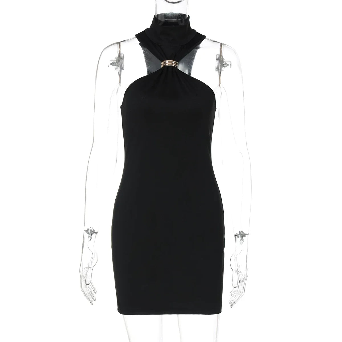 Kaerwx | Off-Shoulder Metal Ring Splice Slim Dress for Women