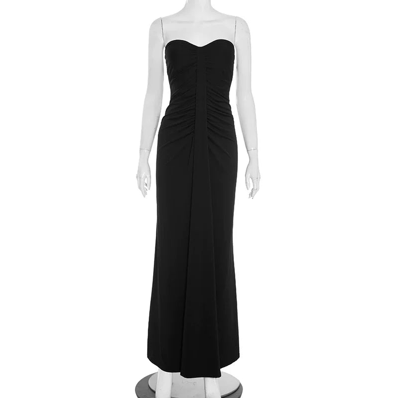 Kaerwx | Sweetheart Pleated Wrap Long Dress with Waist-Enhancing Fit