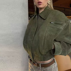 Kaerwx | Women’s Suede Pilot Jacket – Loose Casual Street Style Short Coat