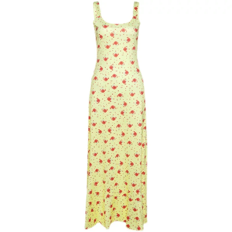 Kaerwx | One-Shoulder Backless Printed Slim Suspender Dress