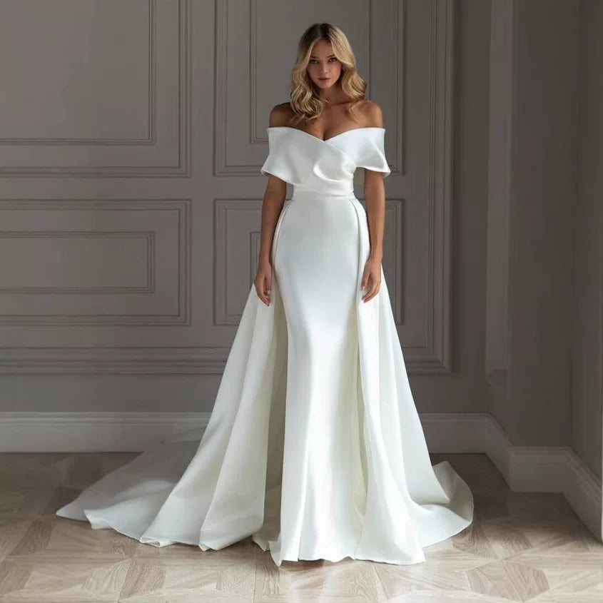 Kaerwx | Women’s One-Shoulder Slim Fit Wedding Dress White Trailing Gown