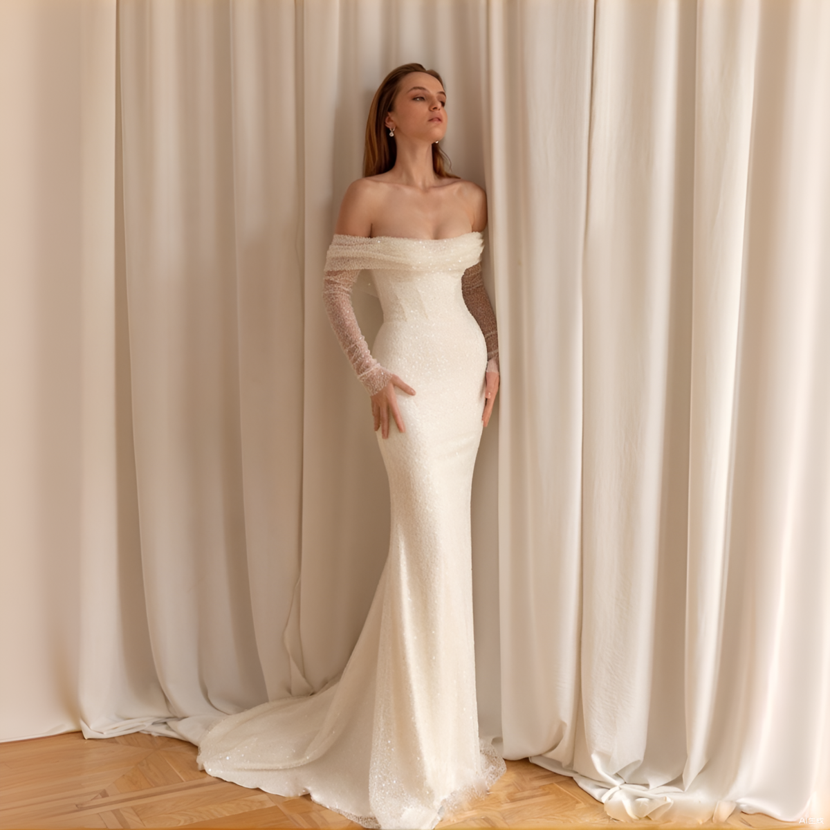 Kaerwx | Women’s Mermaid Wedding Dress Slim Fit Bridal Gown with Train and Veil