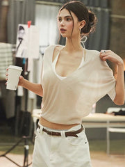 Kaerwx | V-Neck Long-Sleeve Loose Casual T-Shirt for Women