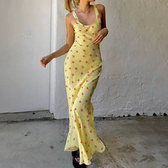 Kaerwx | One-Shoulder Backless Printed Slim Suspender Dress