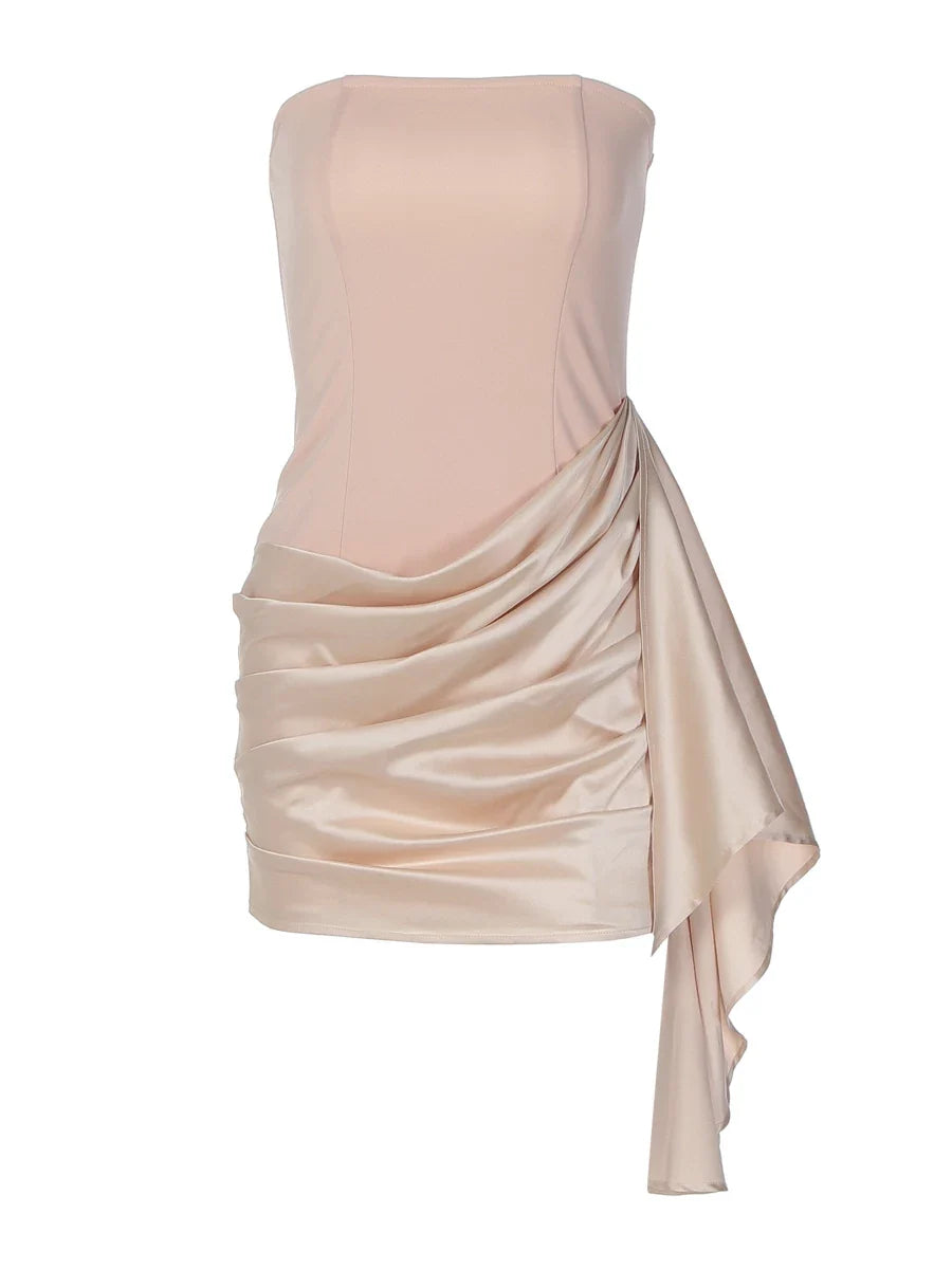 Kaerwx | One-Shoulder Satin Splice High-Waist Slim Dress