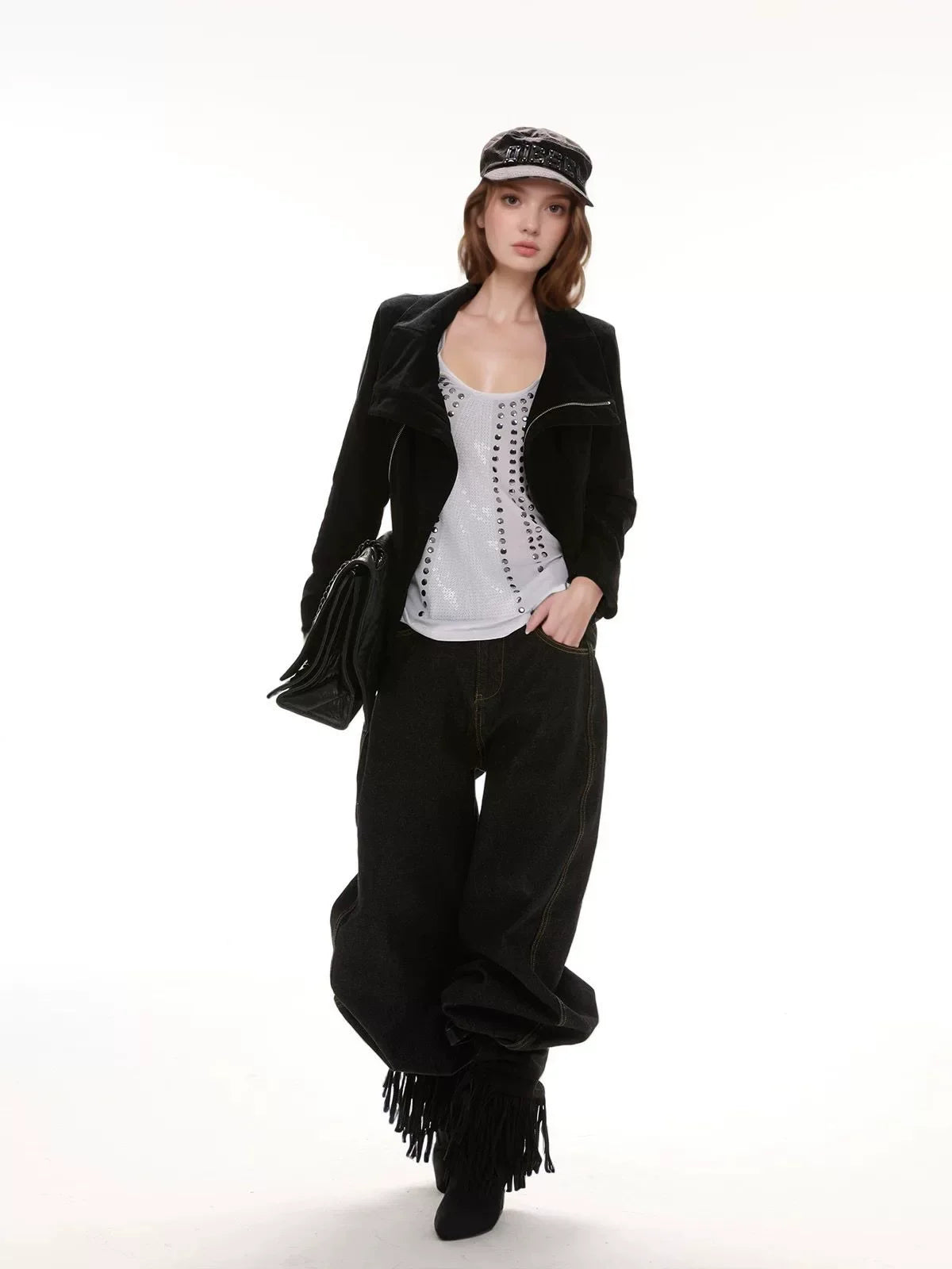 Kaerwx | Women’s Irregular Suede Jacket – Large Lapel Motorcycle Style