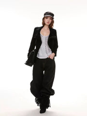Kaerwx | Women’s Irregular Suede Jacket – Large Lapel Motorcycle Style
