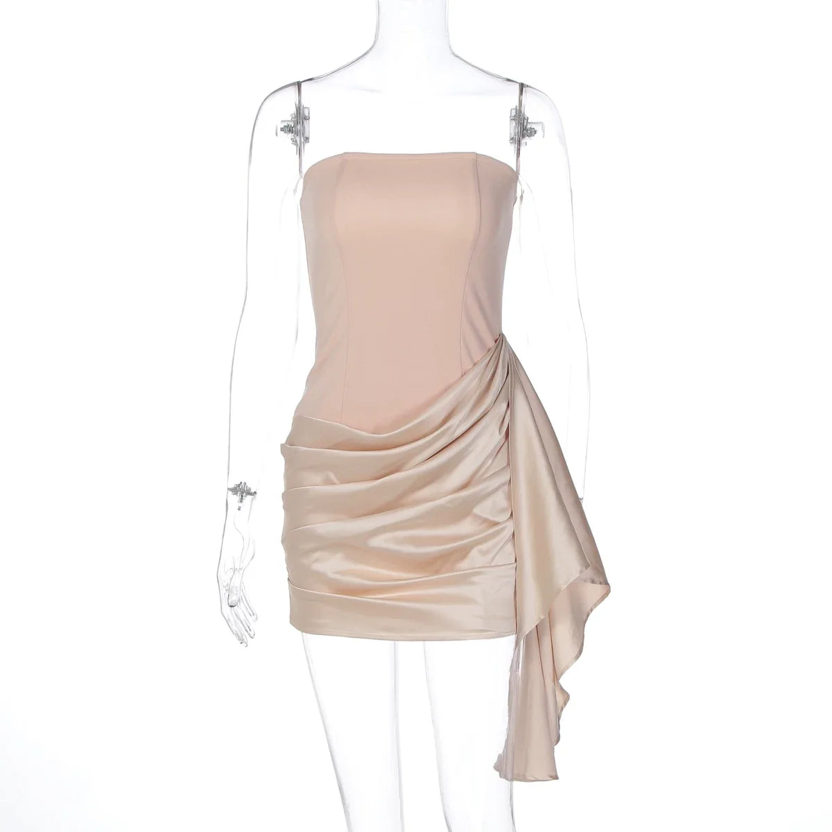 Kaerwx | One-Shoulder Satin Splice High-Waist Slim Dress