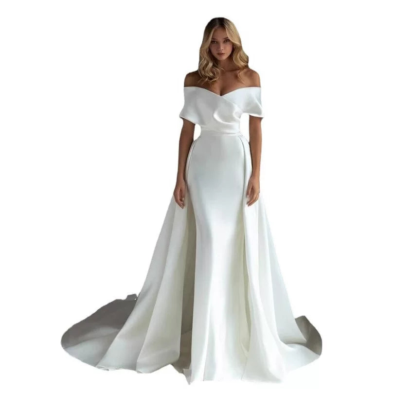 Kaerwx | Women’s One-Shoulder Slim Fit Wedding Dress White Trailing Gown