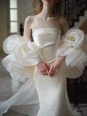 Kaerwx | Women’s Strapless French Luxury Wedding Dress Heavy Detail Floral Train