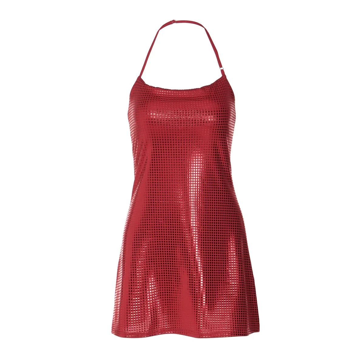 Kaerwx | Reflective Sequin Halter High-Waist Backless Slim Dress